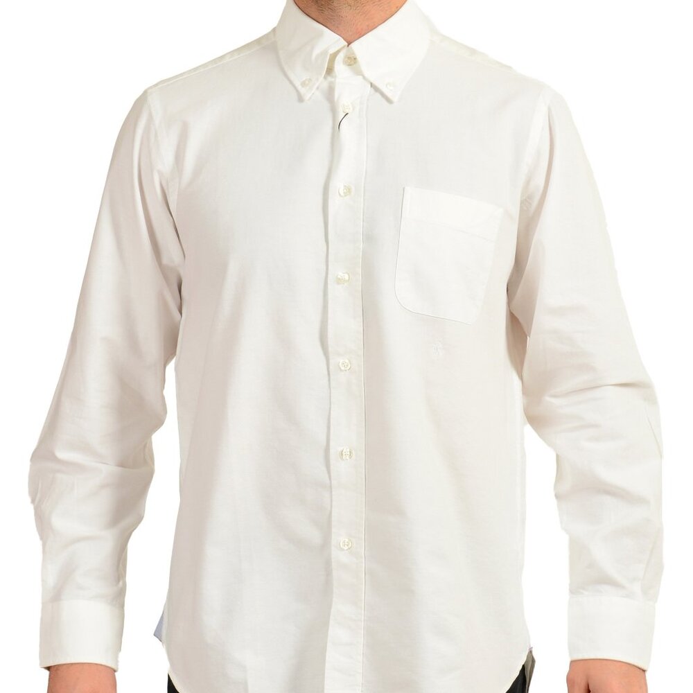 Scuderia Ferrari Men's White Logo Embroidery Casual Button Down Shirt